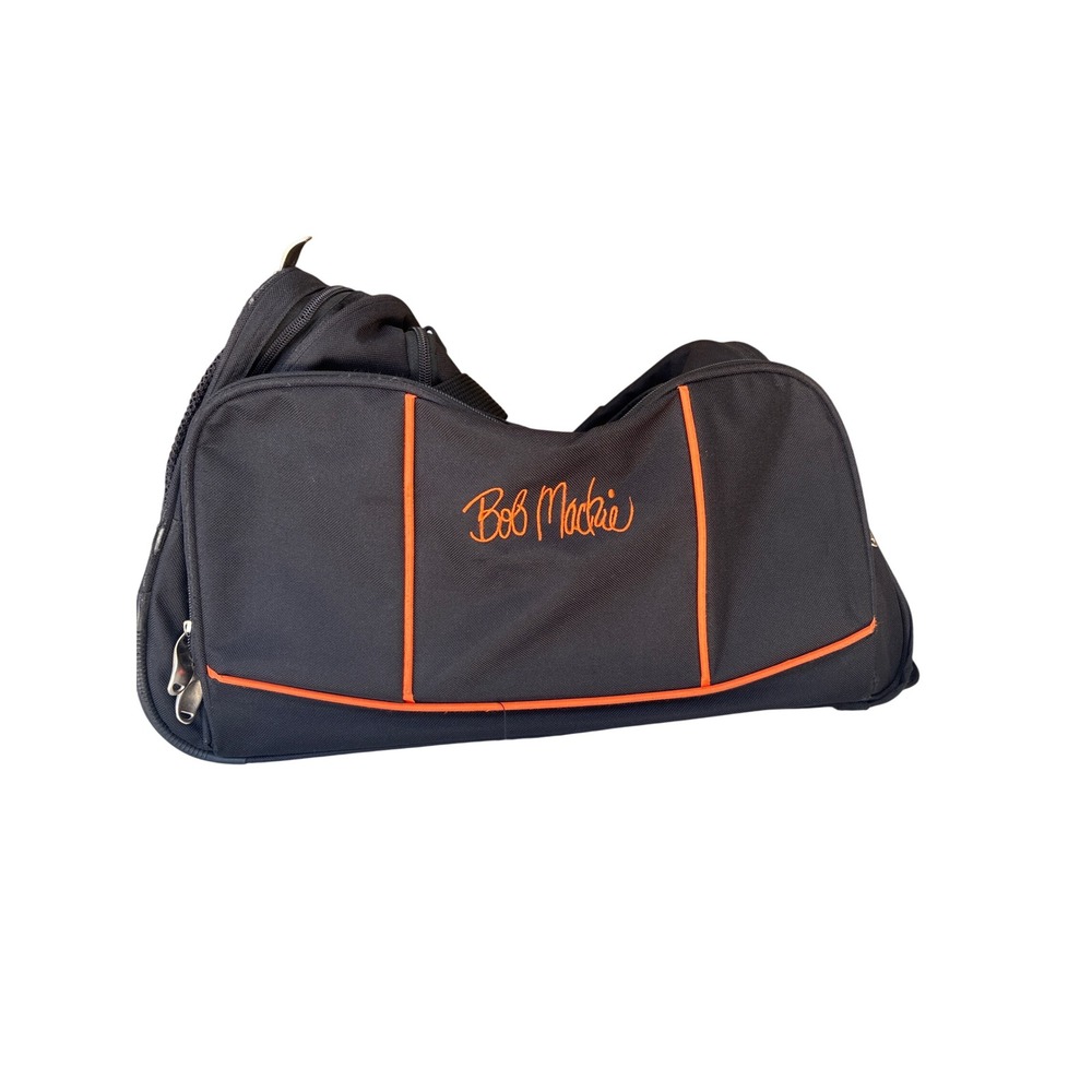 Bob Mackie Rolling Duffel Bag Black Orange Trim Telescopic Handle Travel Luggage